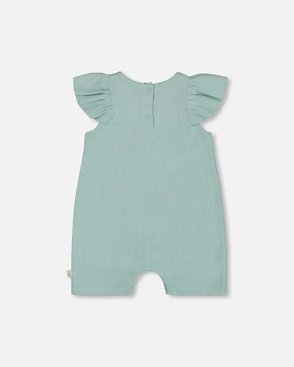 deux par deux Baby Girls Organic Cotton Romper With Frills - Light Blue