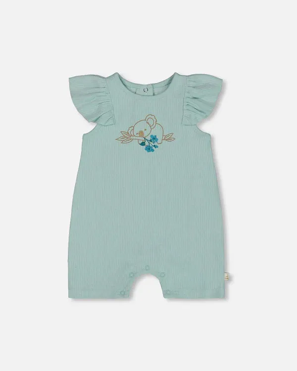 deux par deux Baby Girls Organic Cotton Romper With Frills - Light Blue