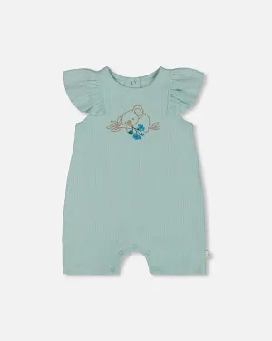 deux par deux Baby Girls Organic Cotton Romper With Frills - Light Blue