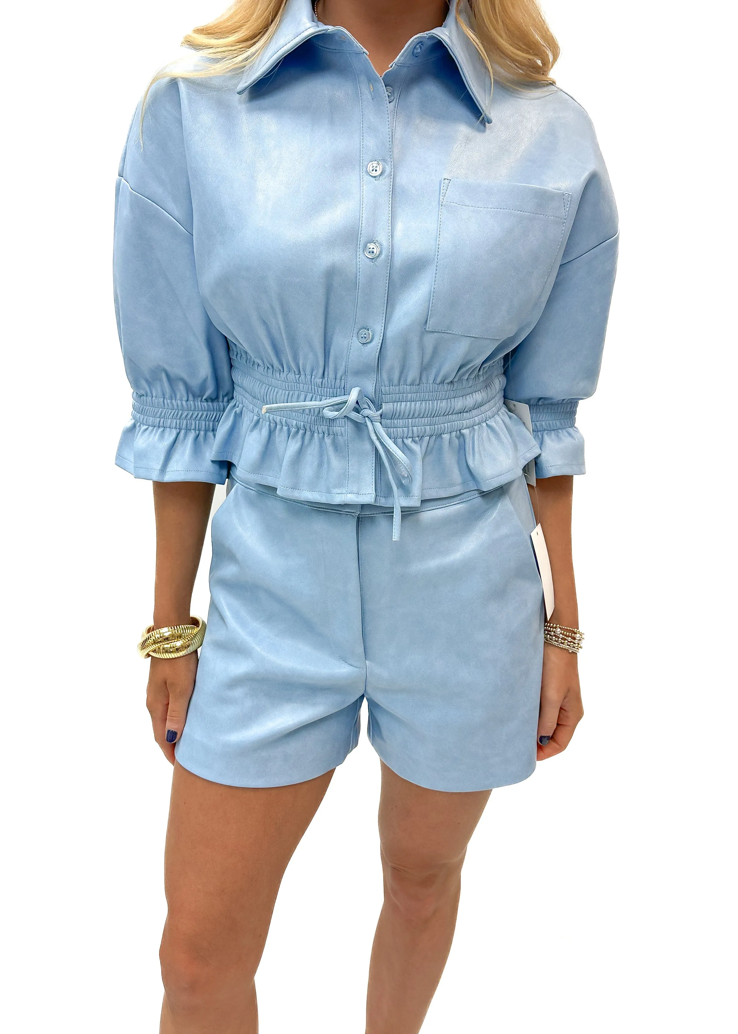 Dolce Cabo Vegan Leather Top - Blue Bird