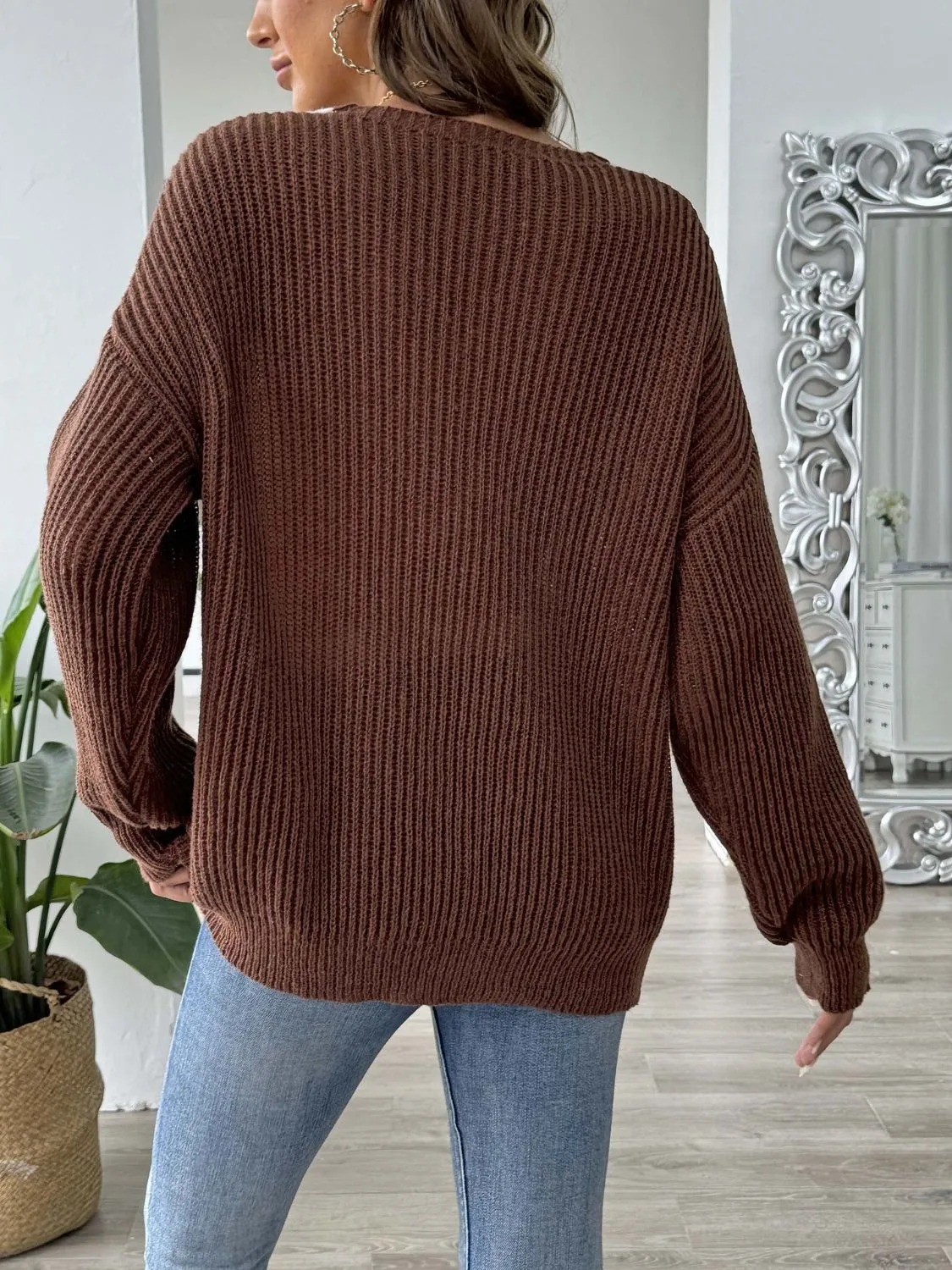 Dollie Contrast Trim Dropped Shoulder Long Sleeve Sweater