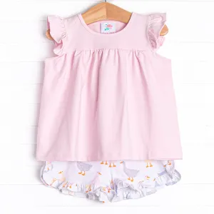 Duckling Dash Ruffle Short Set, Pink