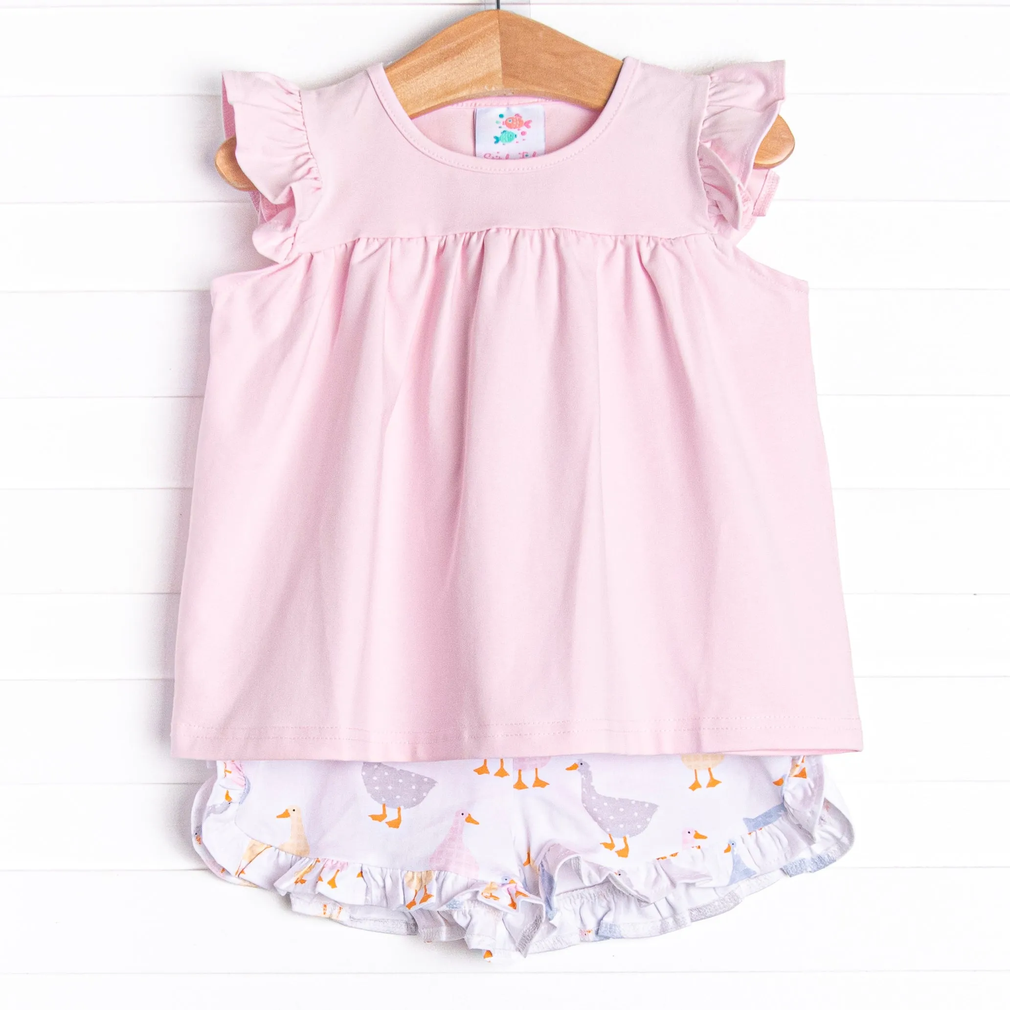 Duckling Dash Ruffle Short Set, Pink