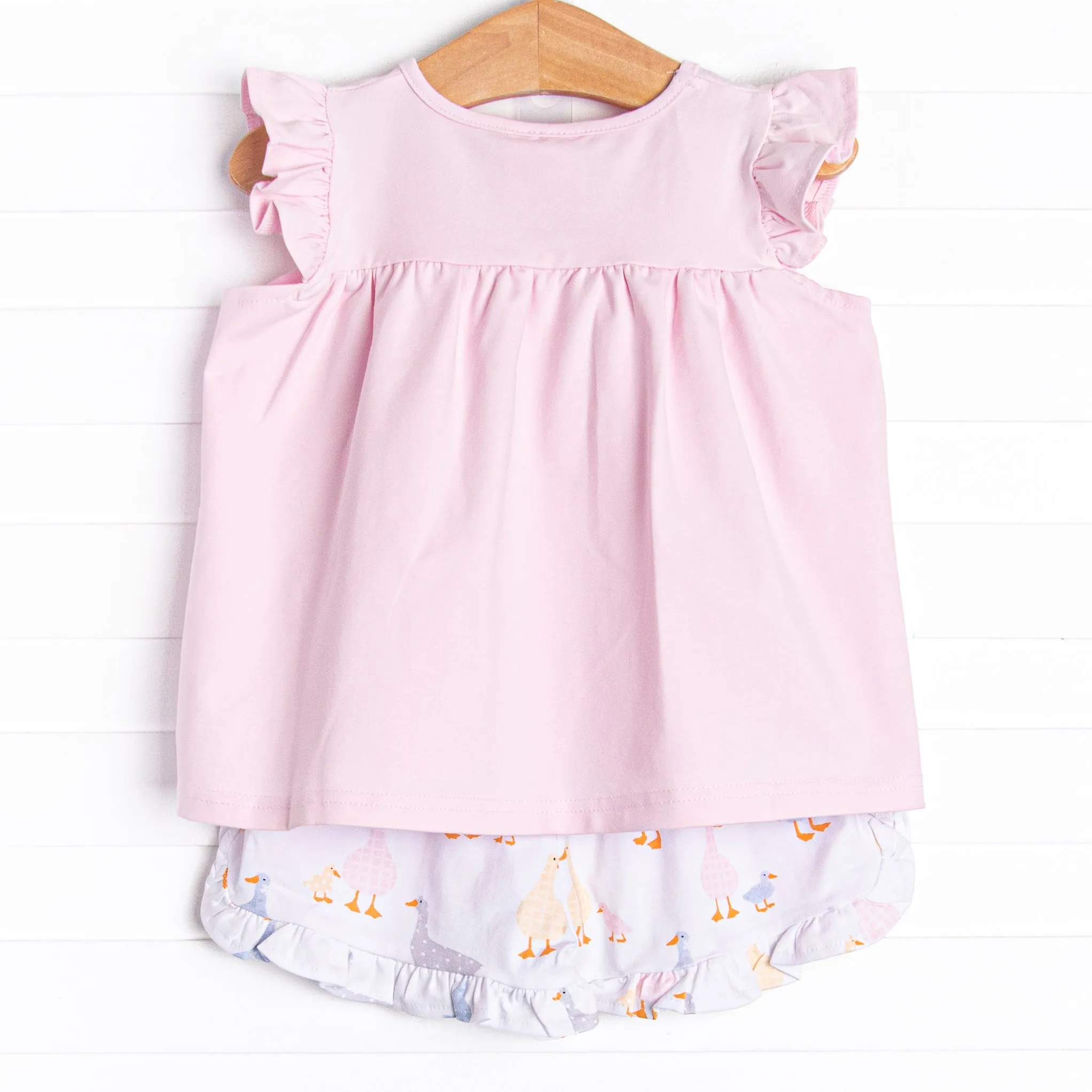 Duckling Dash Ruffle Short Set, Pink