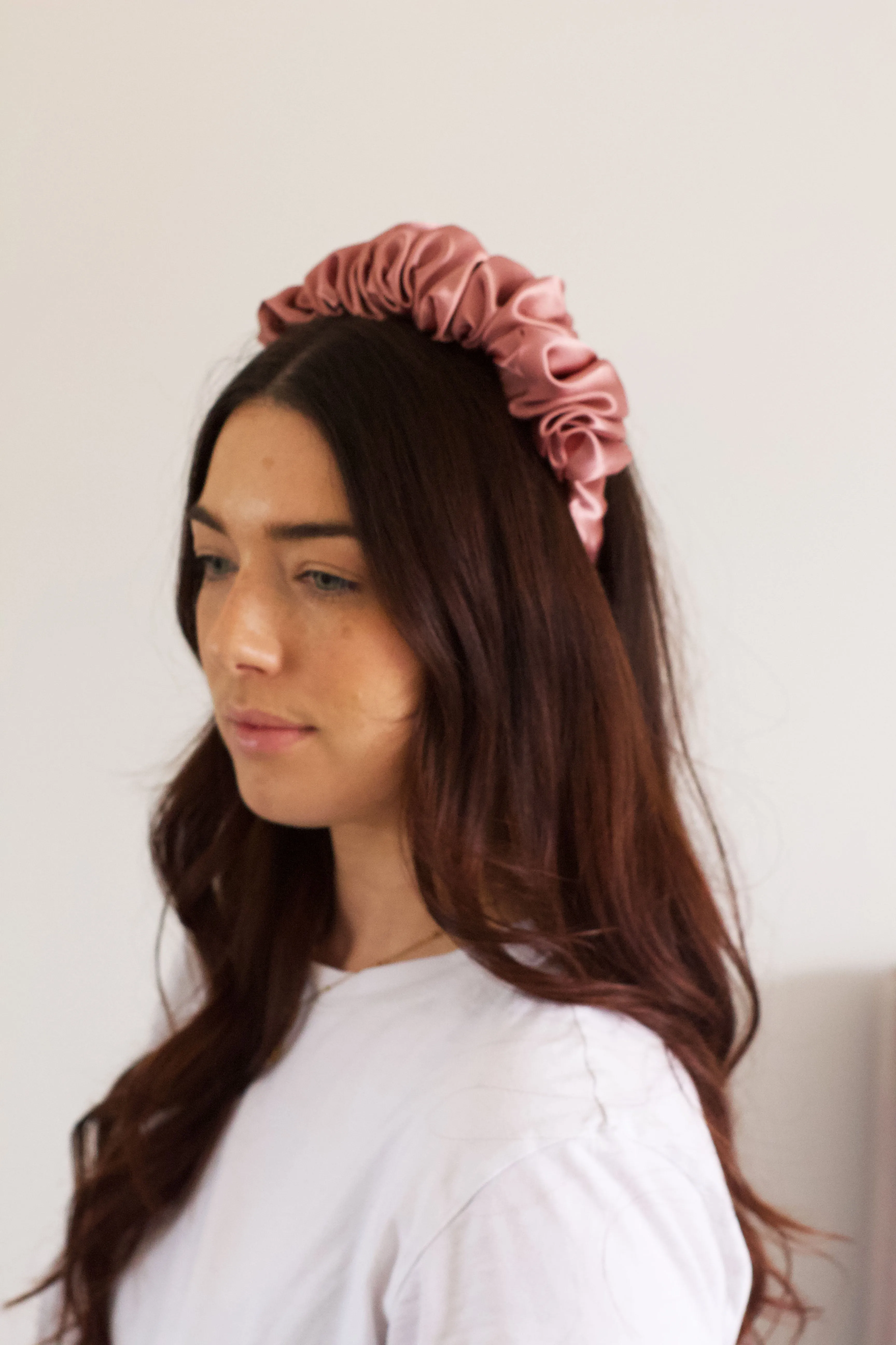Dusky Rose Satin Scrunchie Headband
