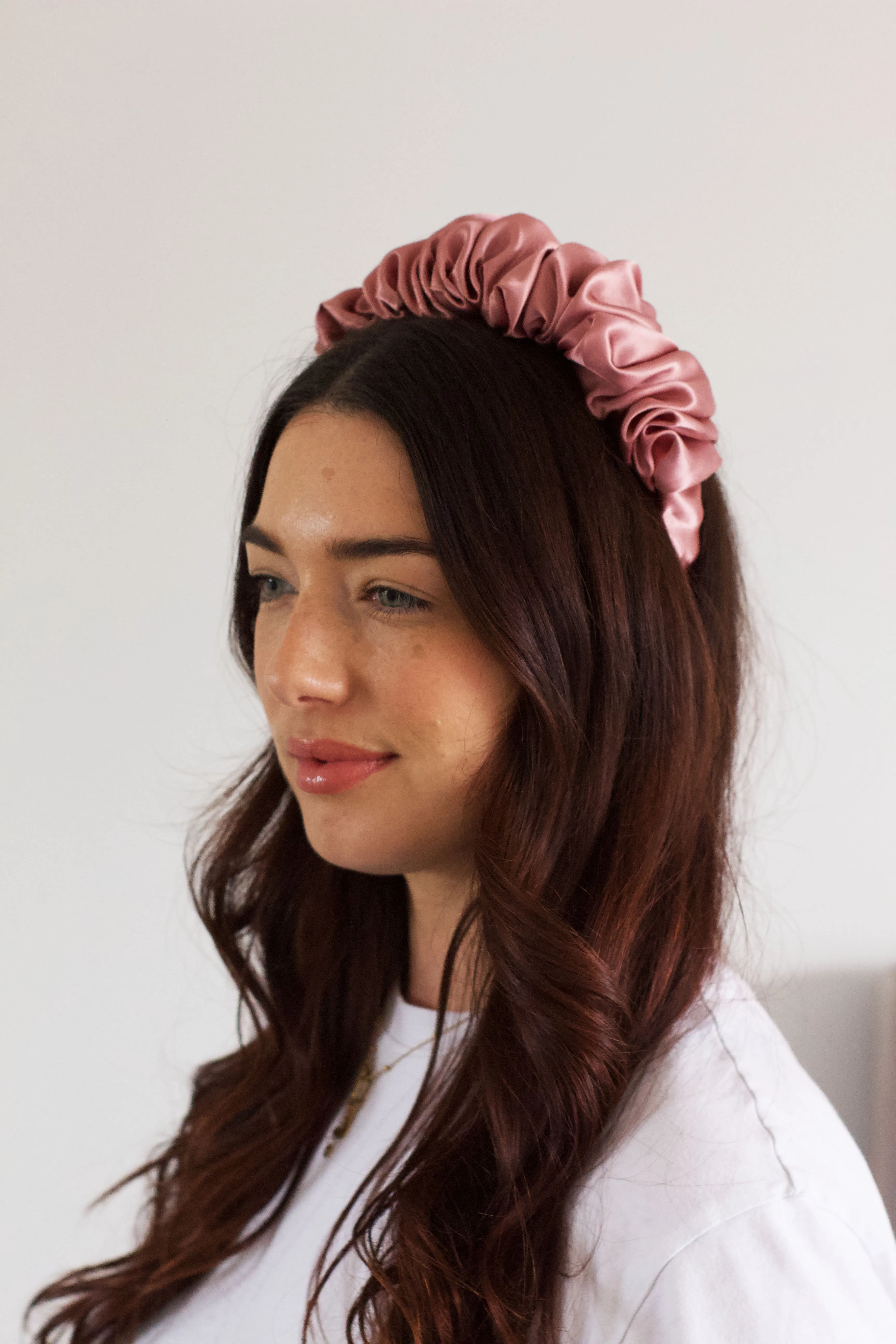 Dusky Rose Satin Scrunchie Headband