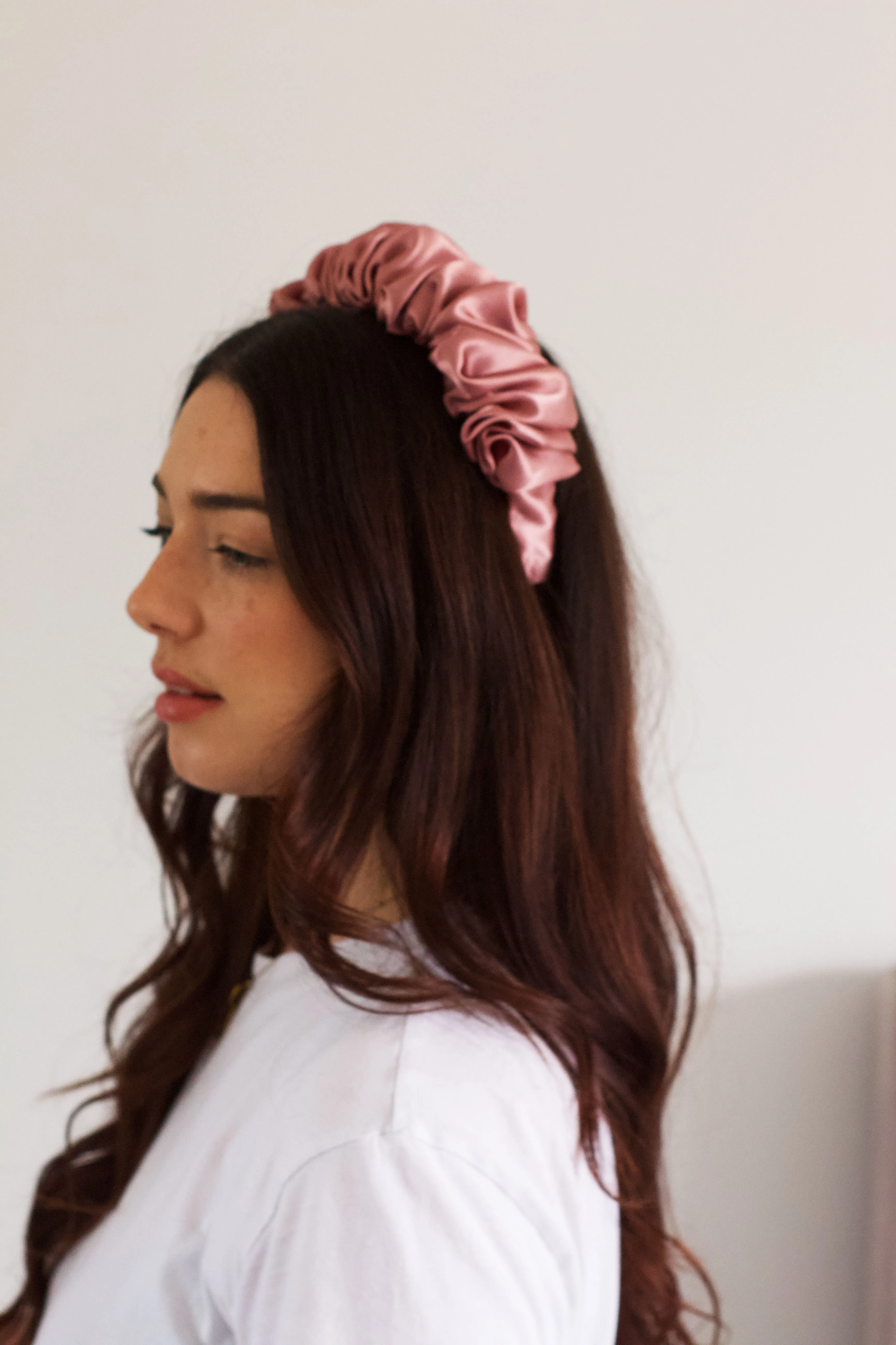 Dusky Rose Satin Scrunchie Headband