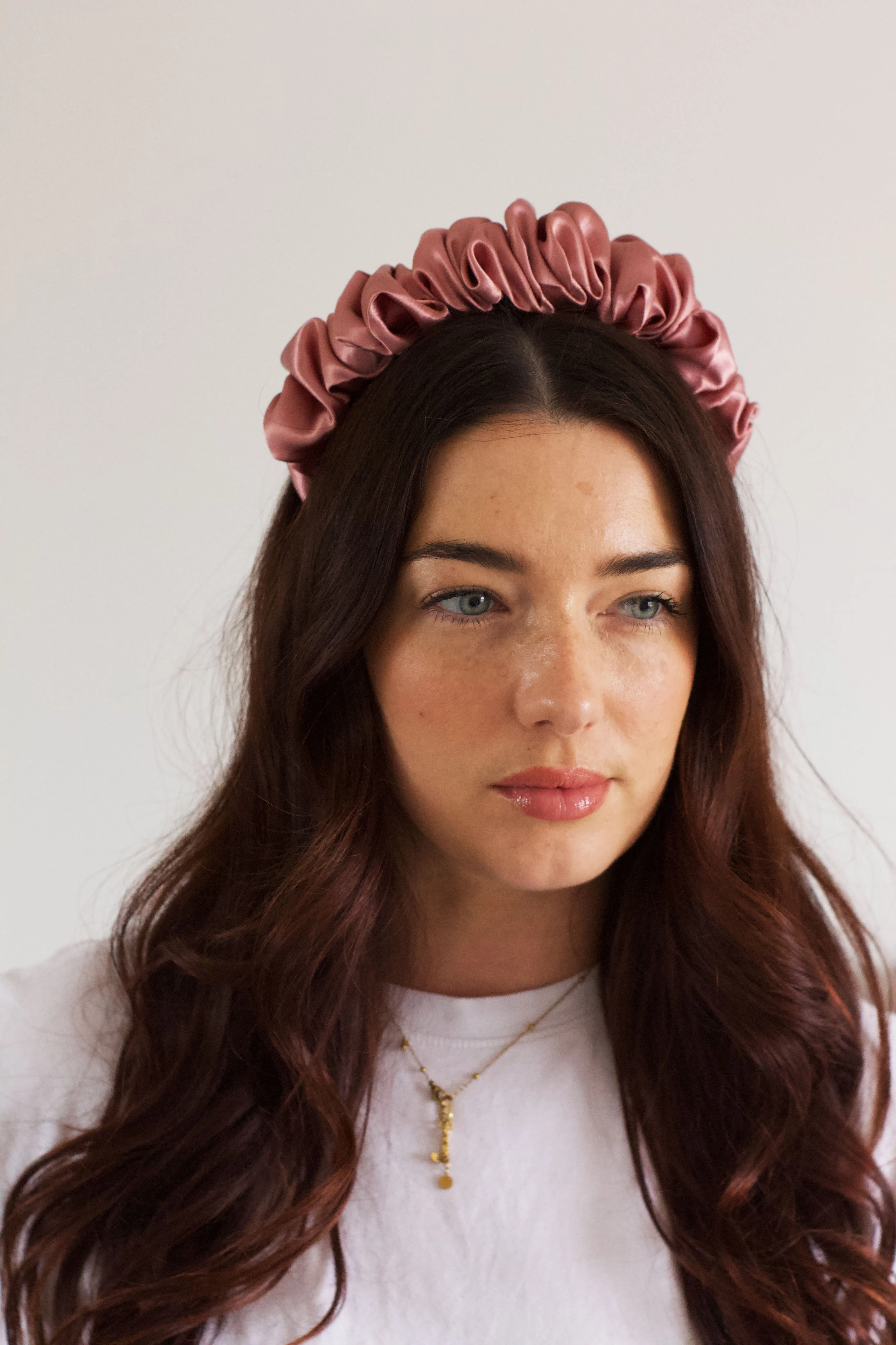 Dusky Rose Satin Scrunchie Headband