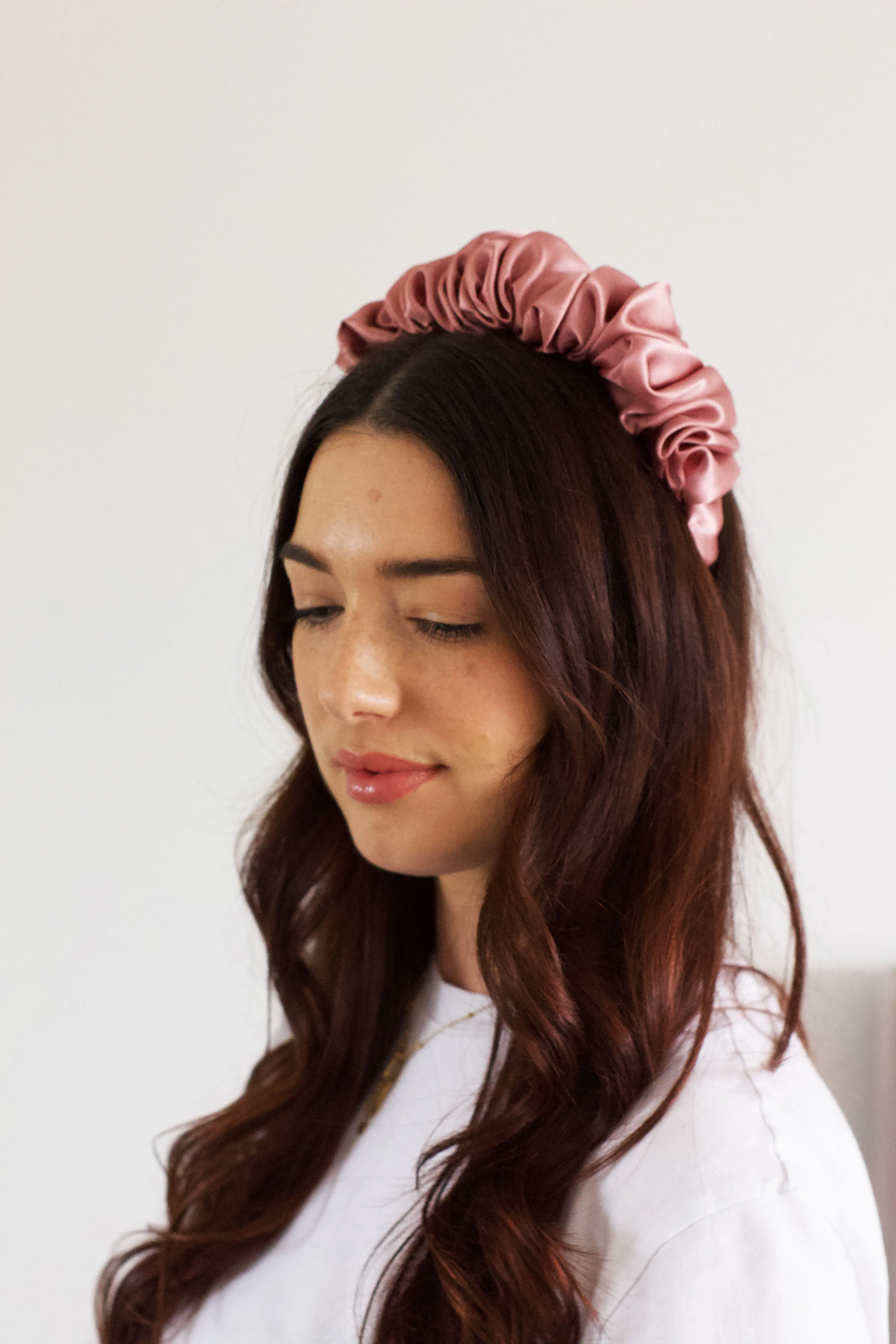 Dusky Rose Satin Scrunchie Headband