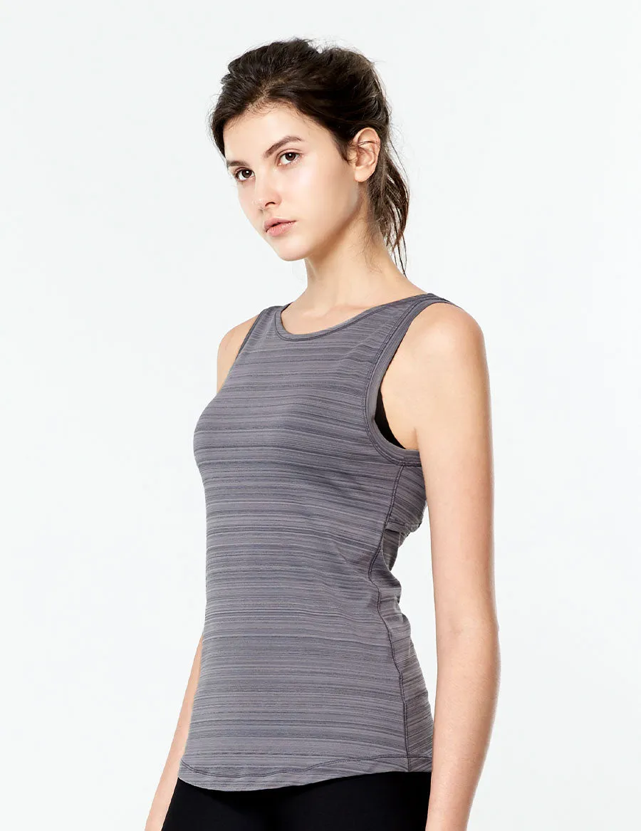 easyoga LESPIRO Limber Rosette Tank - D67 Gray Stripe