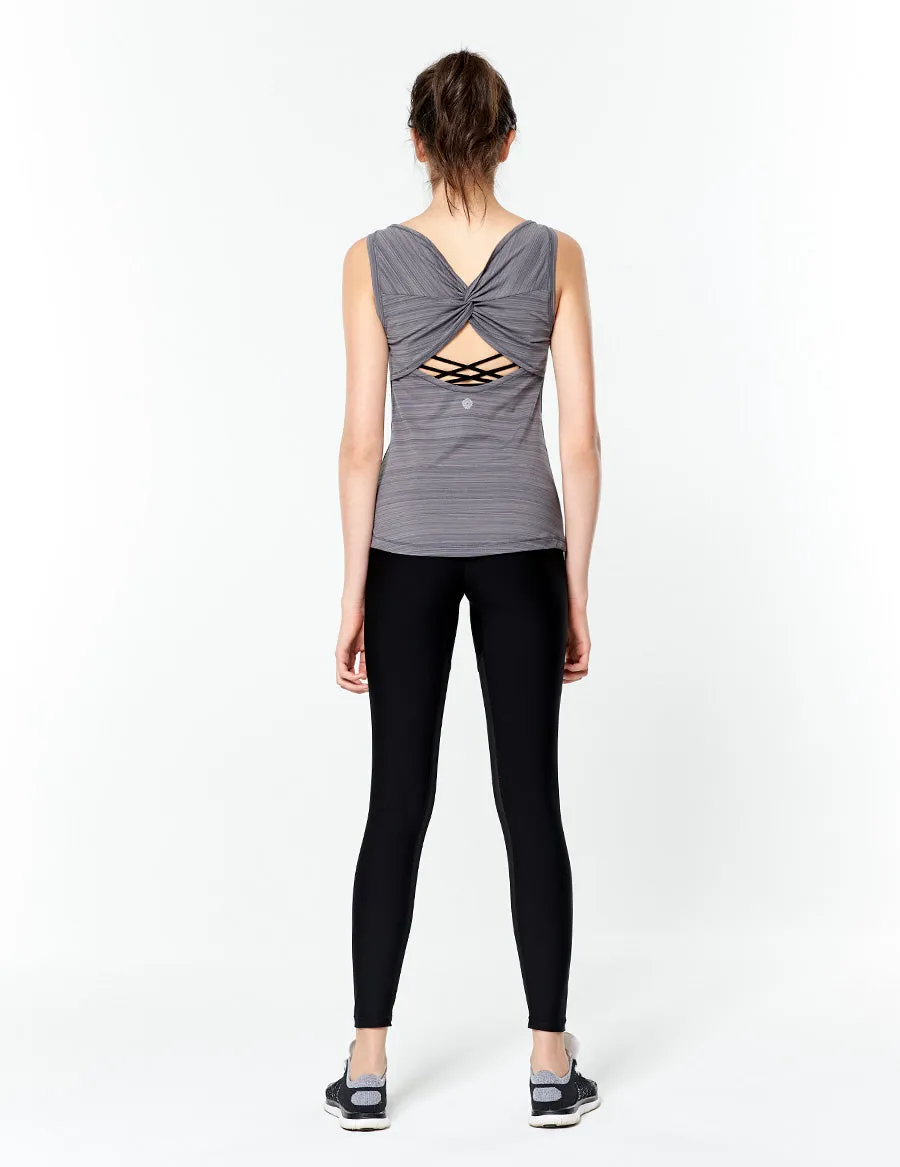 easyoga LESPIRO Limber Rosette Tank - D67 Gray Stripe