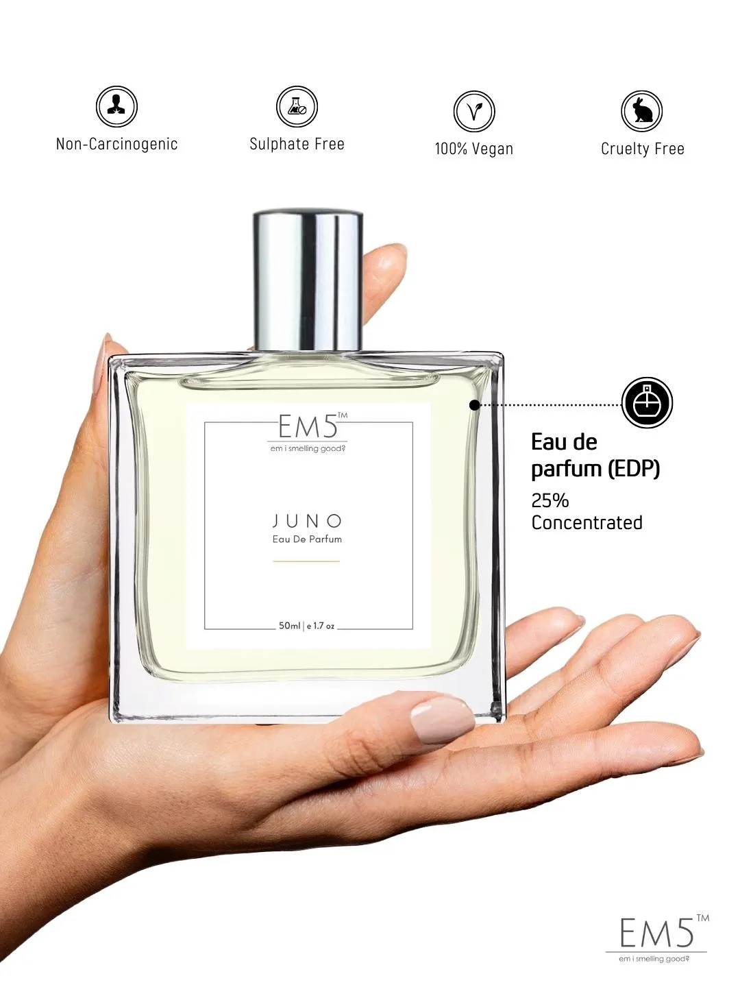 EM5™ Juno Perfume for Women | Eau De Parfum Spray | Powdery Woody Floral Fragrance Accords | Luxury Gift for Her | Sizes Available: 50 ml / 15 ml