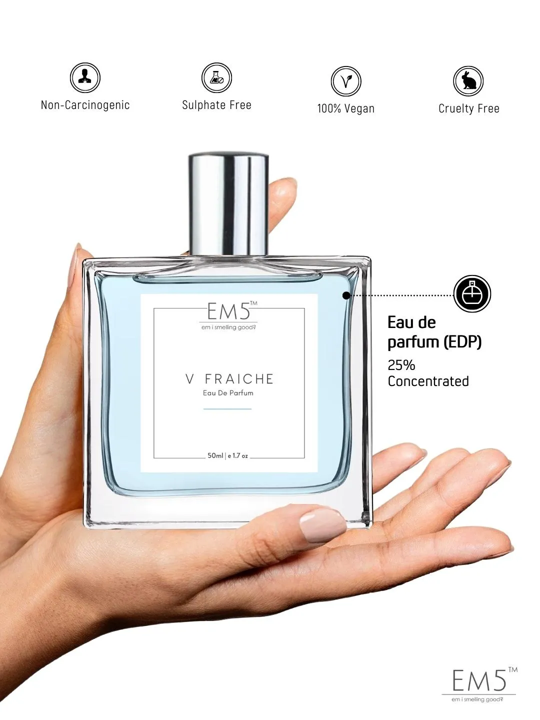 EM5™ V Fraiche Perfume EDP Spray for Men | Citrus Aromatic Woody Fragrance Accords | Luxury Gift for Him | Variants Available: 50 ml Spray / 15 ml Spray