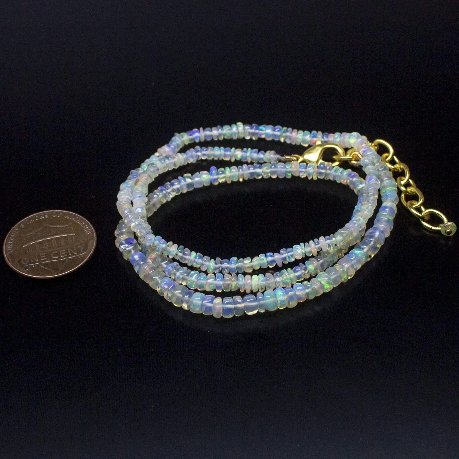 Ethiopian Opal Smooth Rondelle Beads Gold Vermeil Necklace 18" 2mm 4mm