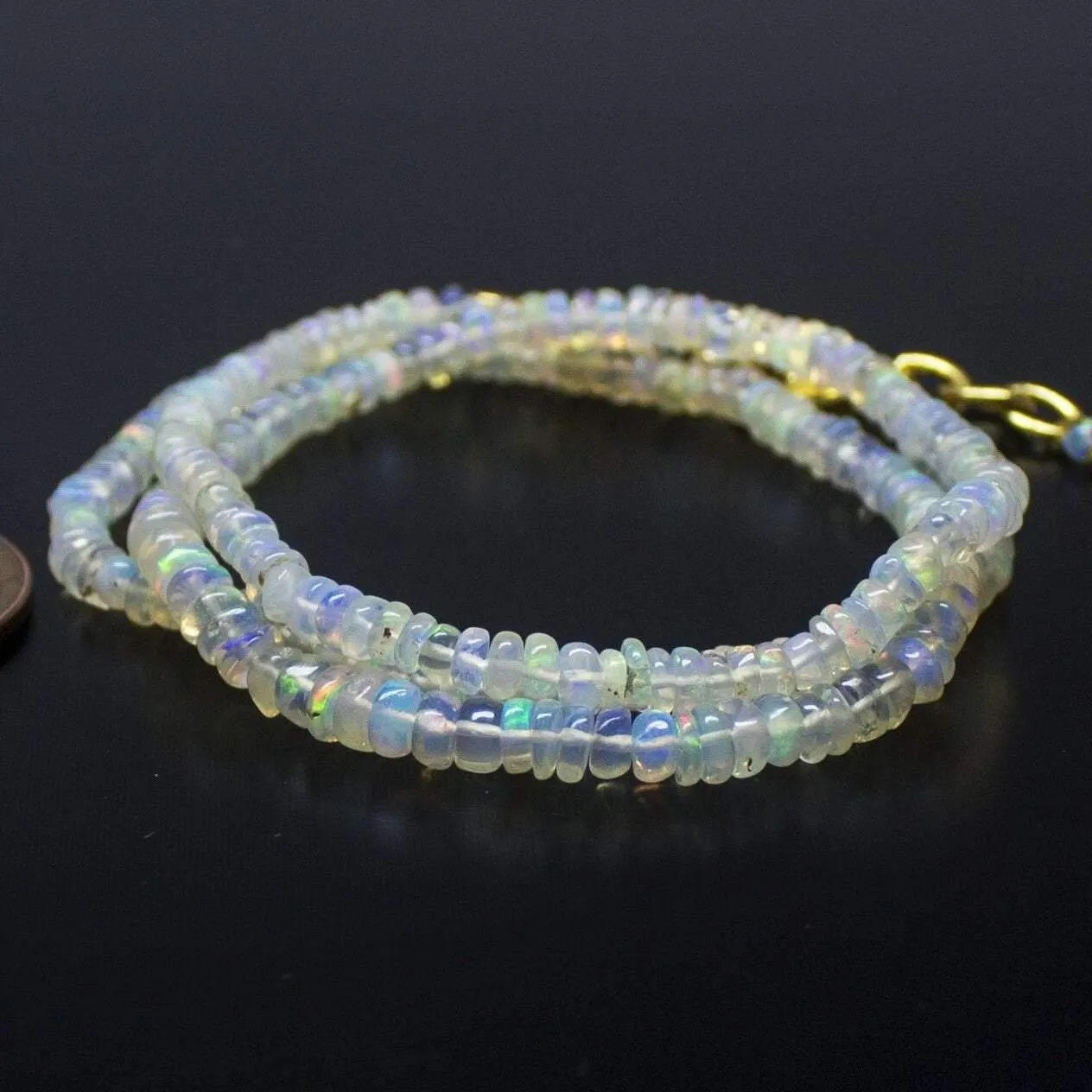 Ethiopian Opal Smooth Rondelle Beads Gold Vermeil Necklace 18" 2mm 4mm