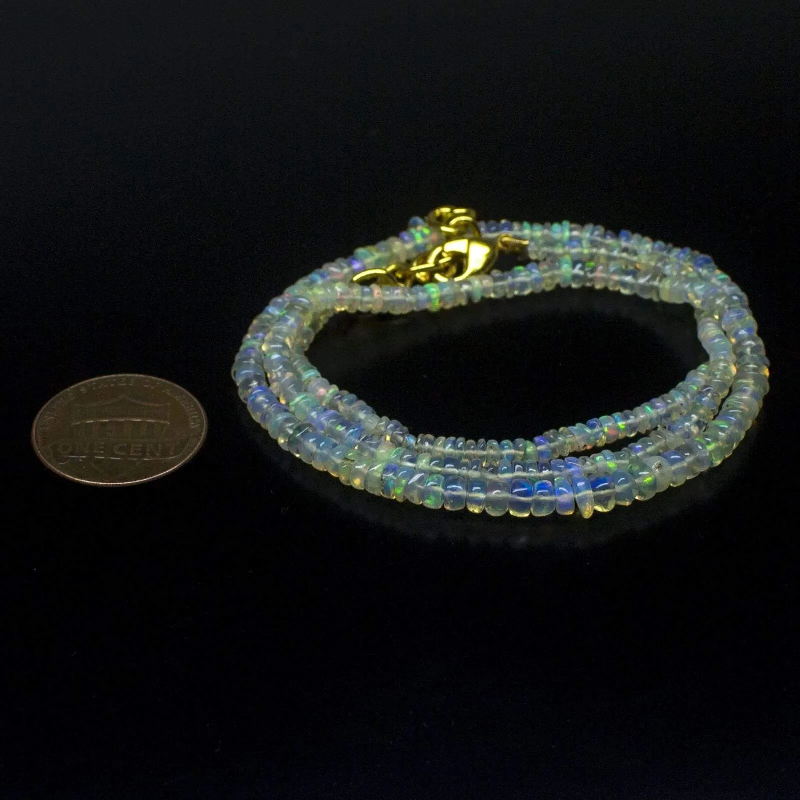 Ethiopian Opal Smooth Rondelle Beads Gold Vermeil Necklace 18" 3mm 4mm