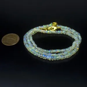 Ethiopian Opal Smooth Rondelle Beads Gold Vermeil Necklace 18" 3mm 4mm