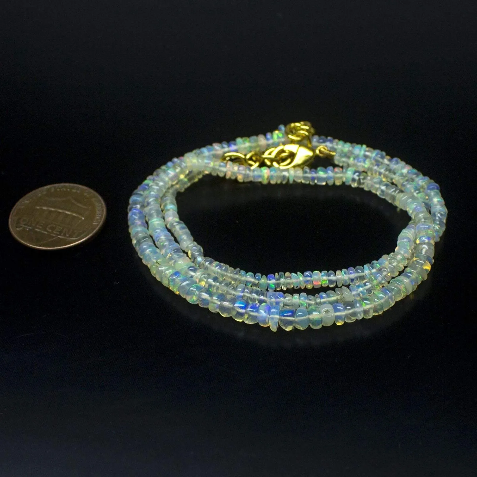 Ethiopian Opal Smooth Rondelle Beads Gold Vermeil Necklace 18" 3mm 4mm