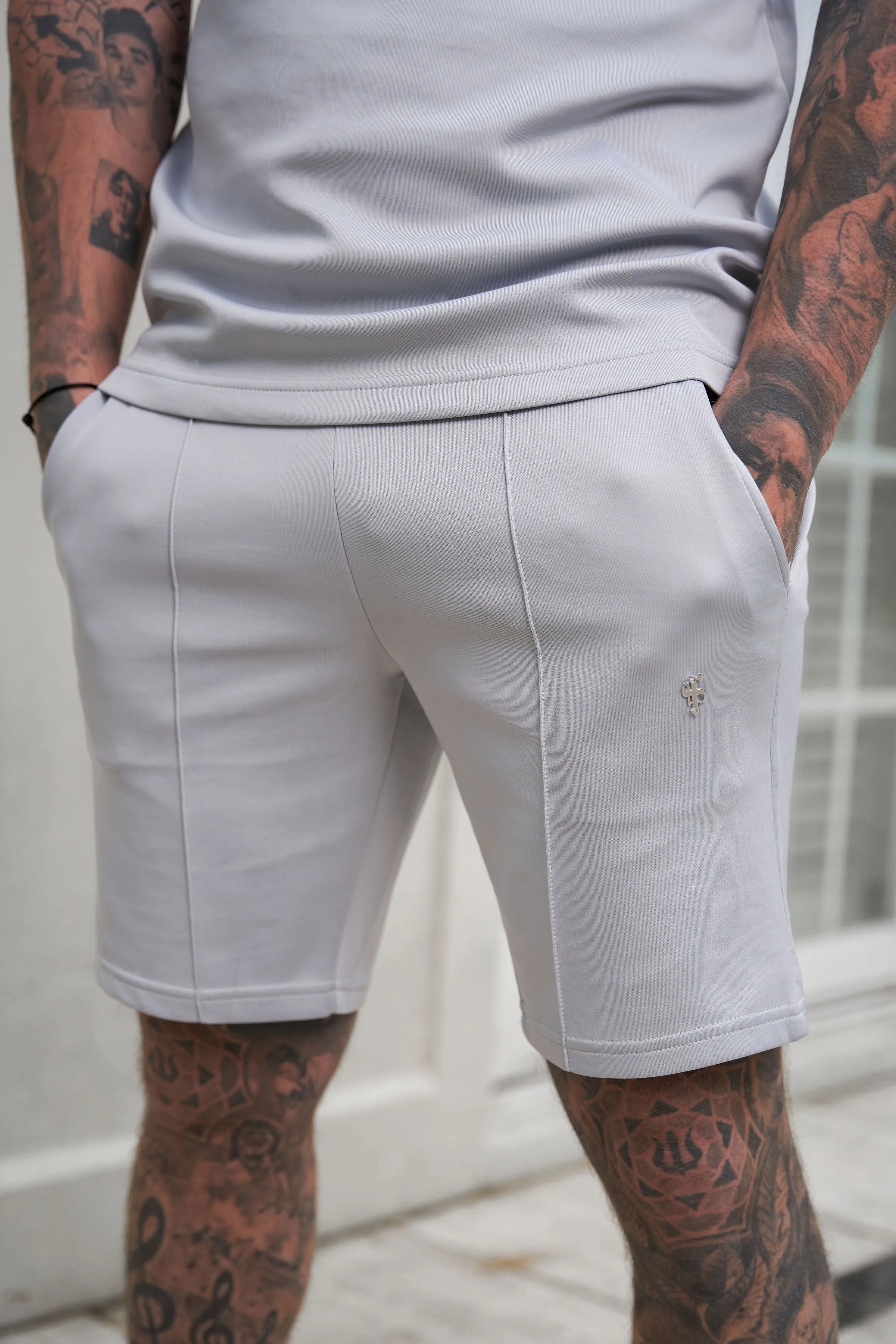 Father Sons Scuba Light Grey / Silver Elasticated Drawstring Pintuck Shorts - FSH1041