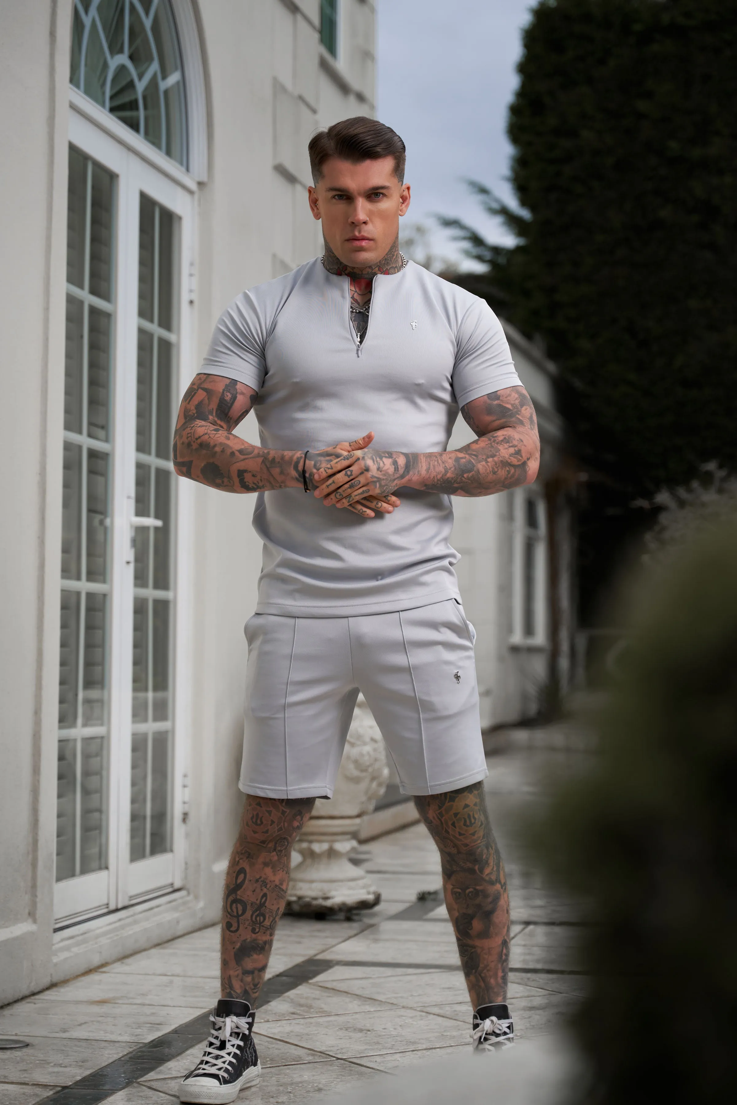Father Sons Scuba Light Grey / Silver Elasticated Drawstring Pintuck Shorts - FSH1041