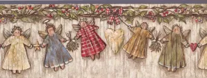 Faux Wooden Angels in Dresses BE10311B Wallpaper Border