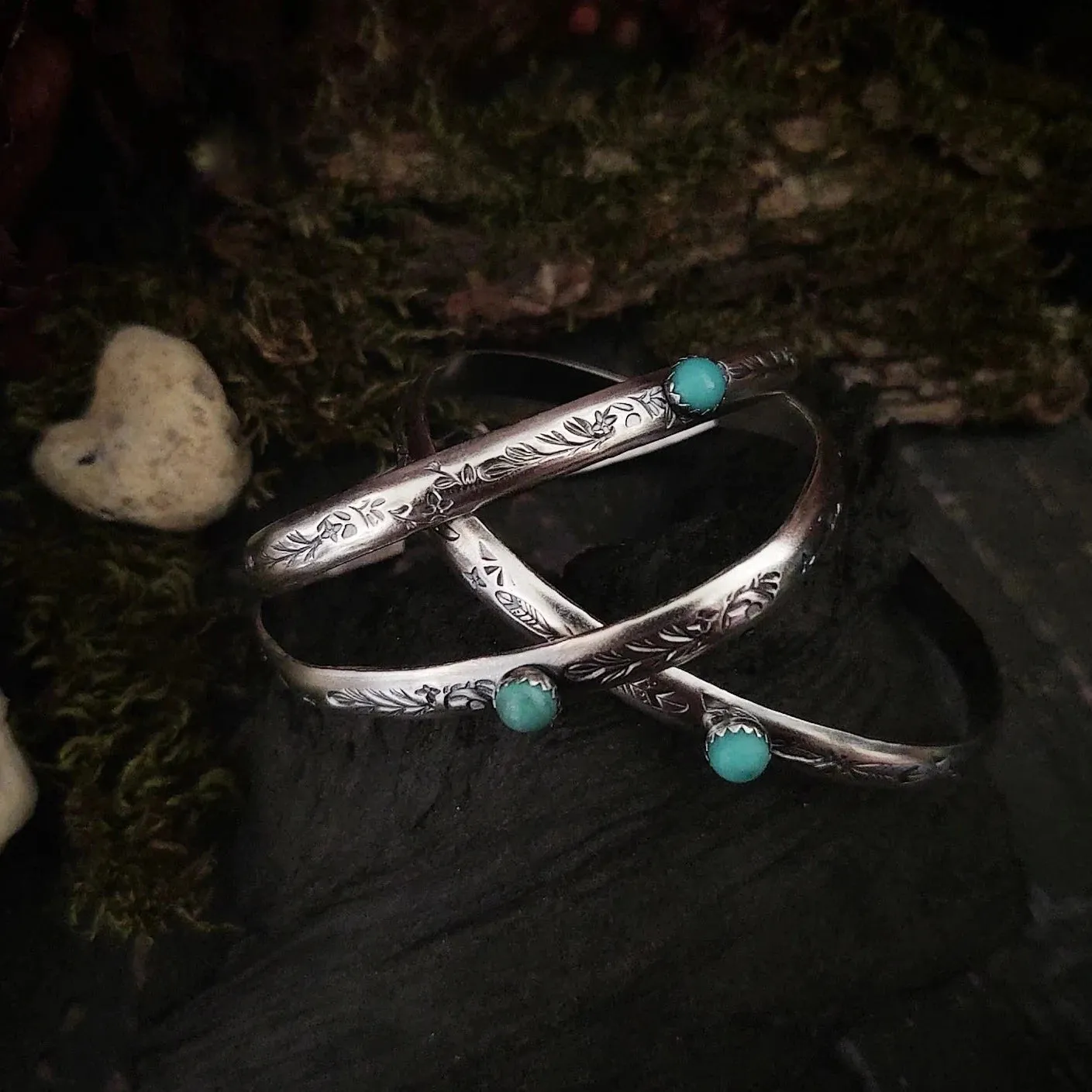 FEATHER • Turquoise Cuff Bracelet • Sterling Silver