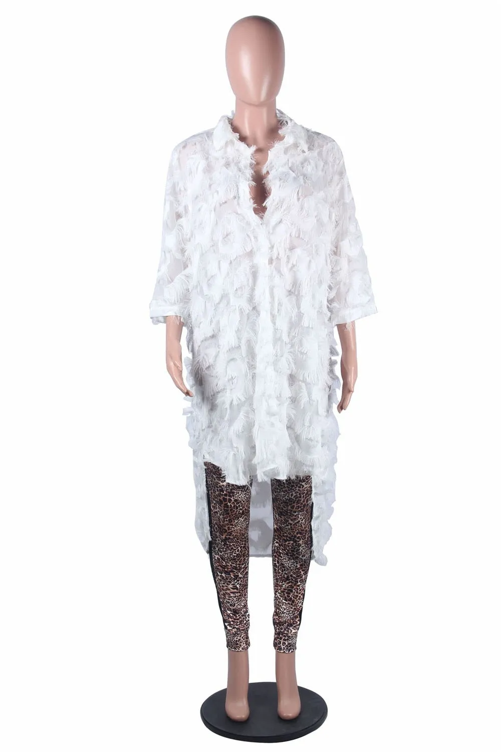 Feather White Shirt Dress Women Long Sleeve Button Turn-Down Collar Irregular Streetwear Loose Casual Oversized Dress Vestidos