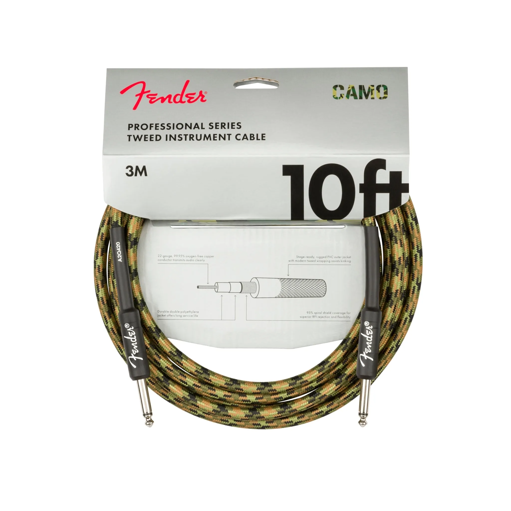 Fender Professional Series Instrument Cable, 10ft Straight/Straight, Woodland Camo
