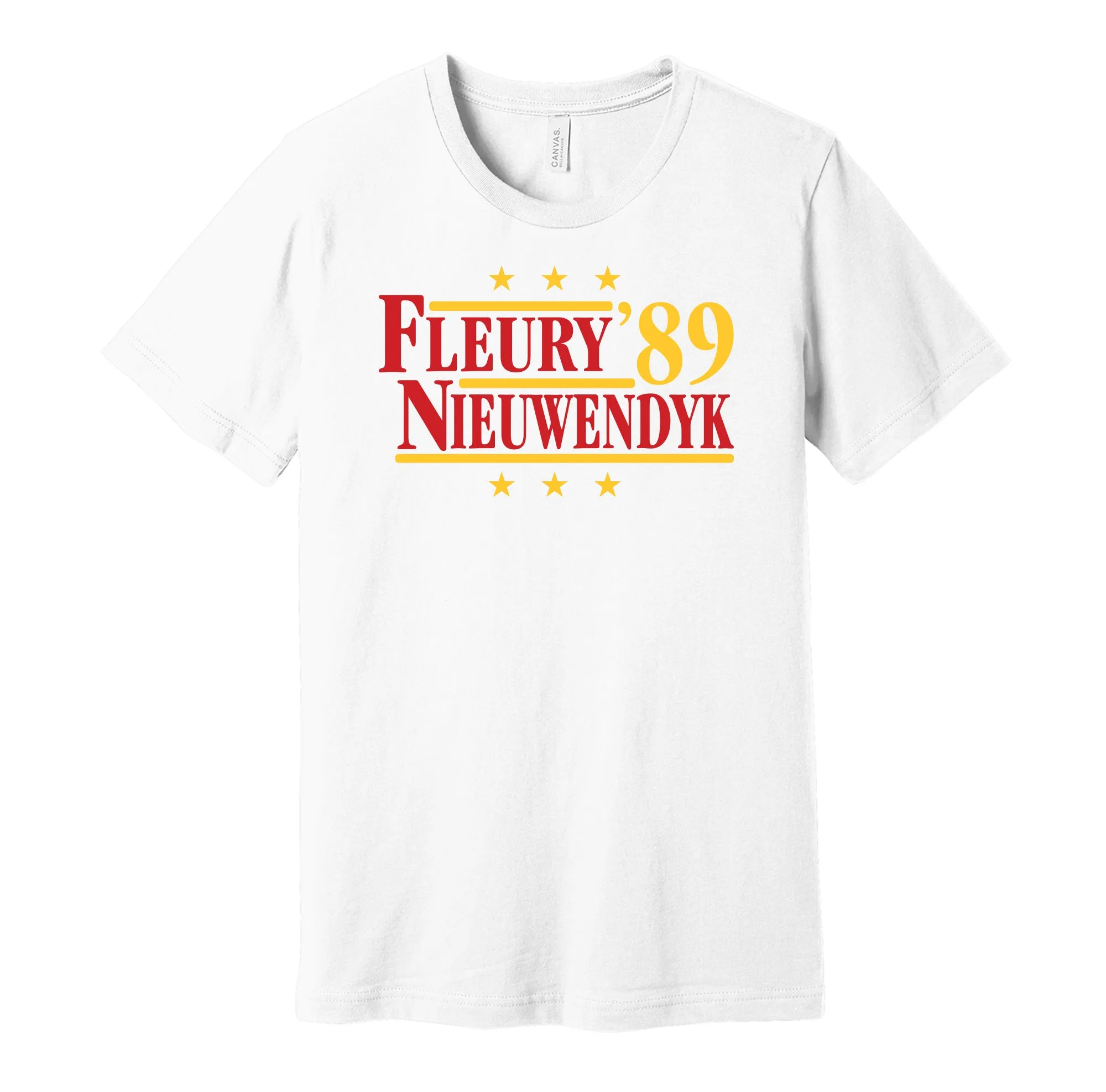 Fleury & Nieuwendyk '89 - Calgary Hockey Legends Political Campaign Parody T-Shirt - Hyper Than Hype Shirts
