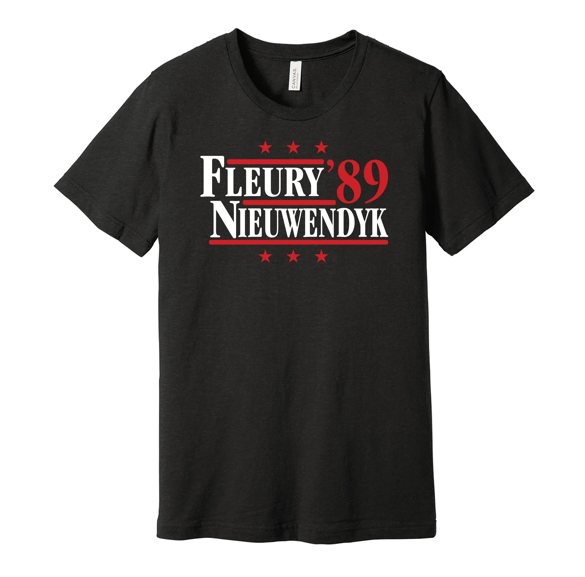 Fleury & Nieuwendyk '89 - Calgary Hockey Legends Political Campaign Parody T-Shirt - Hyper Than Hype Shirts