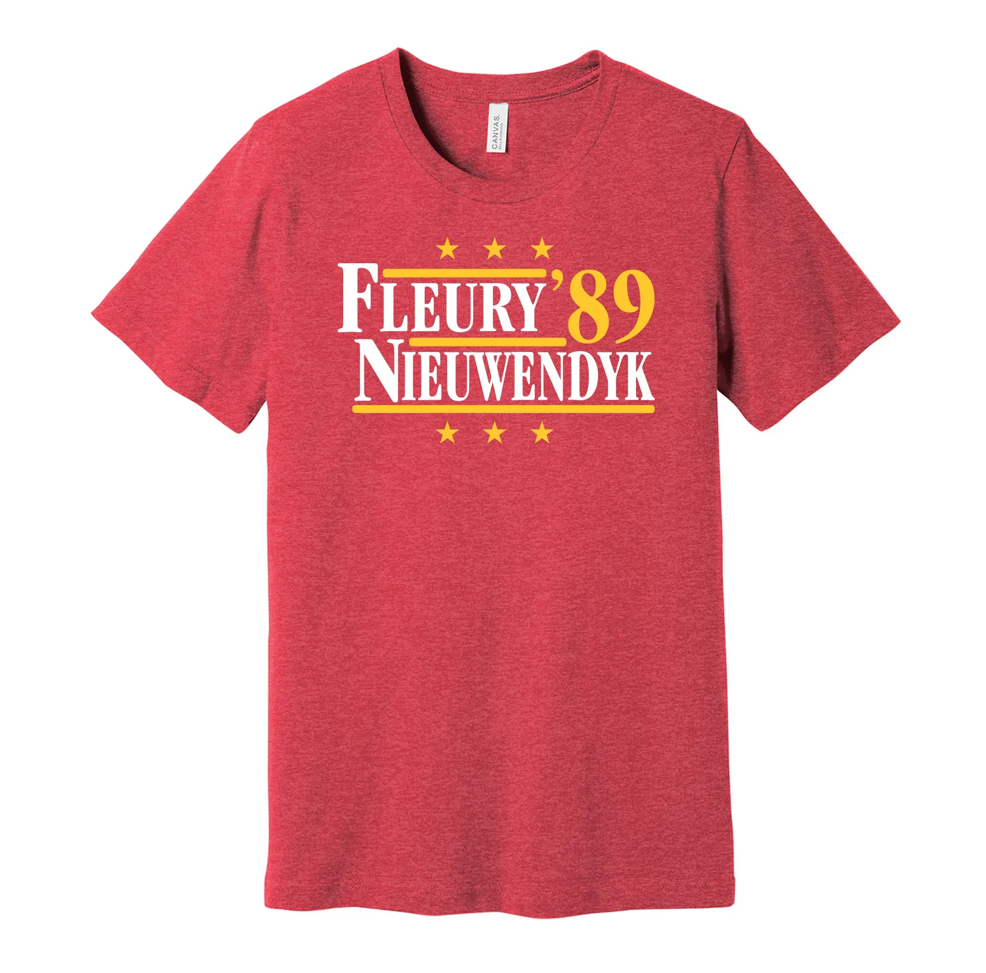 Fleury & Nieuwendyk '89 - Calgary Hockey Legends Political Campaign Parody T-Shirt - Hyper Than Hype Shirts