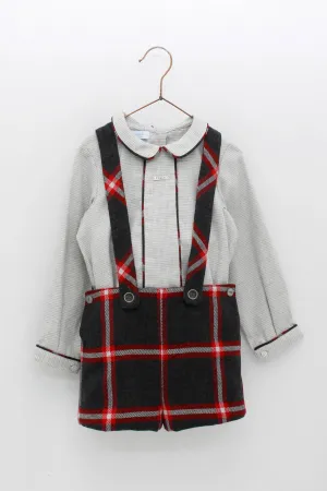 FOQUE Red & Grey Check Baby Boys Short Set - CLEARANCE SALE