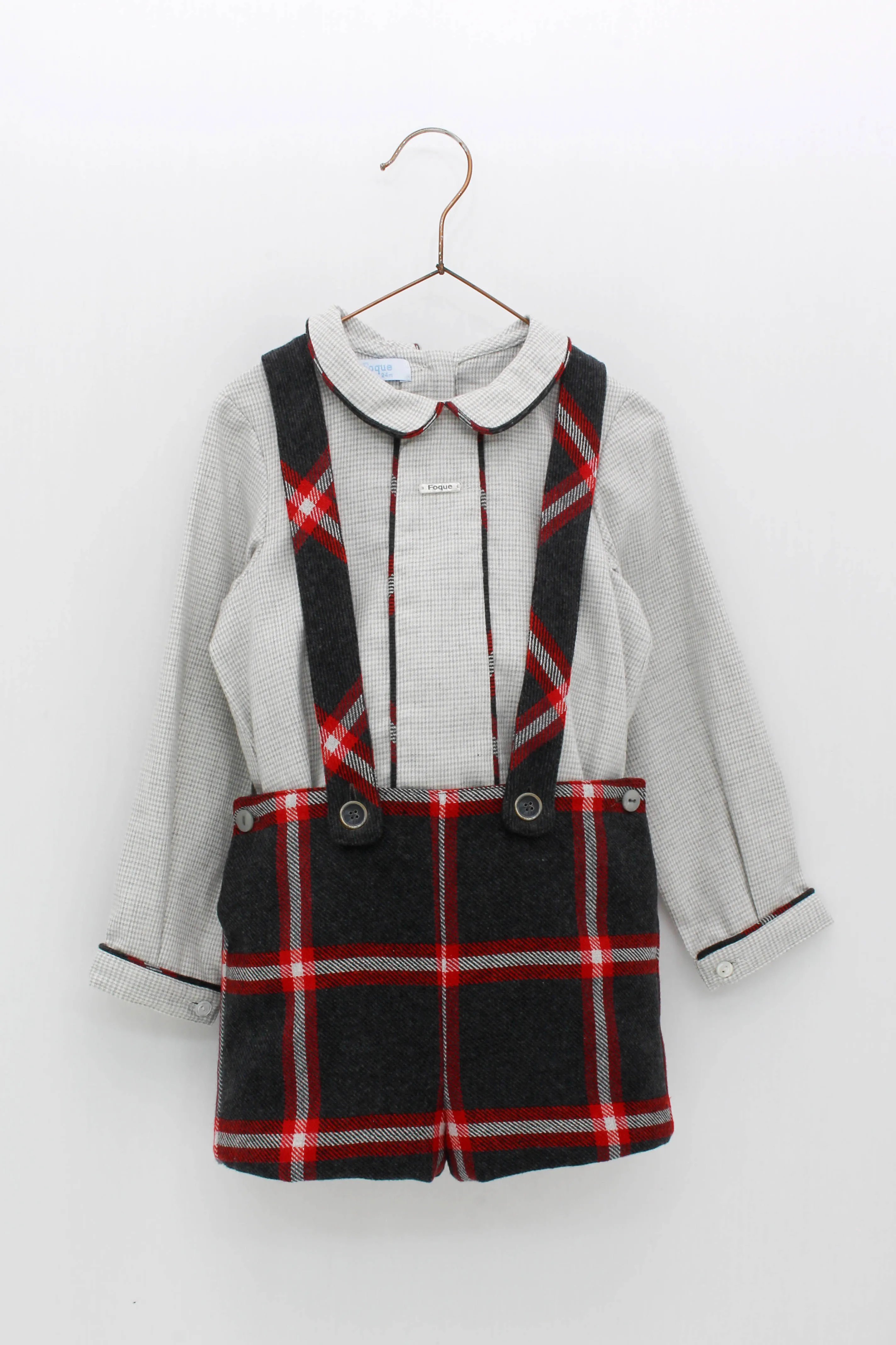 FOQUE Red & Grey Check Baby Boys Short Set - CLEARANCE SALE