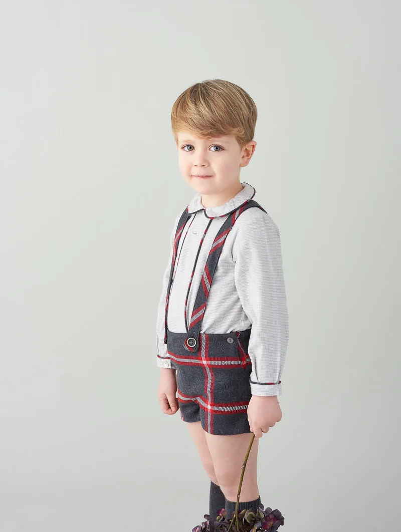 FOQUE Red & Grey Check Baby Boys Short Set - CLEARANCE SALE
