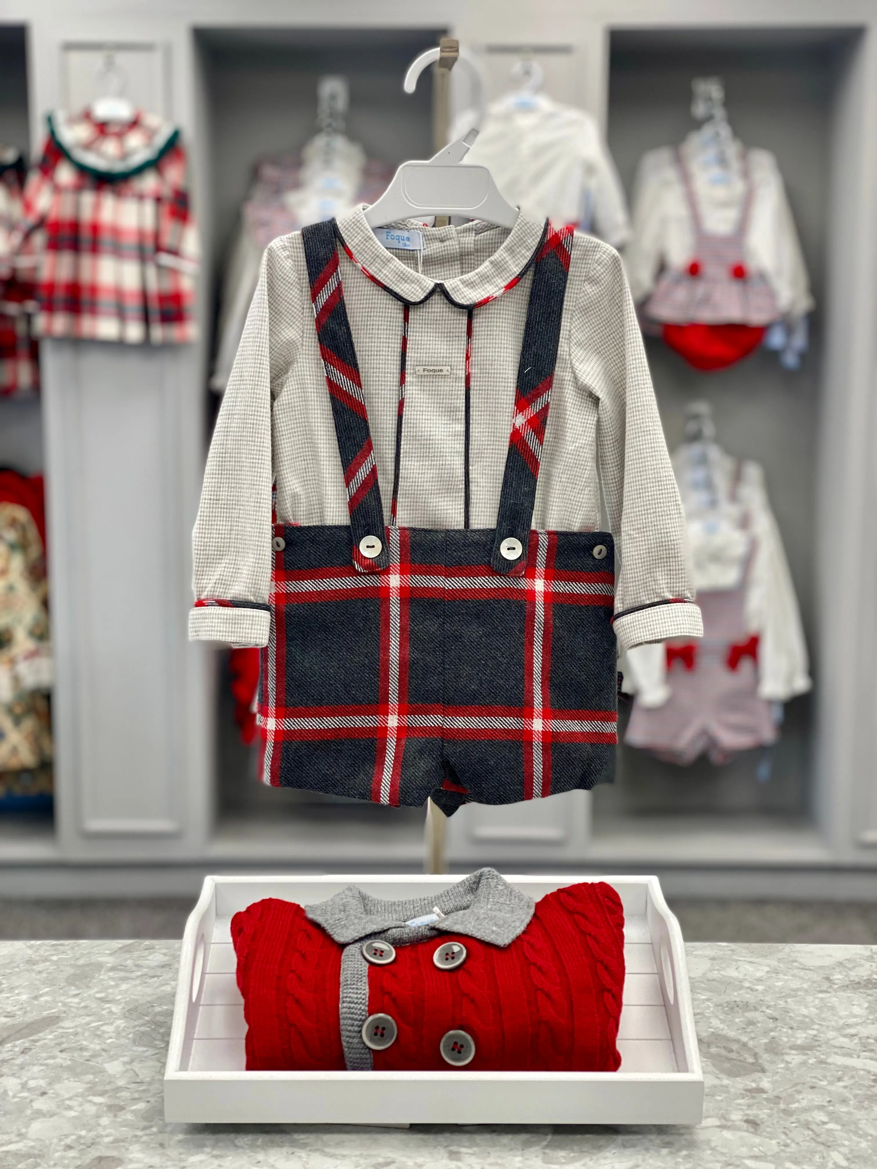FOQUE Red & Grey Check Baby Boys Short Set - CLEARANCE SALE