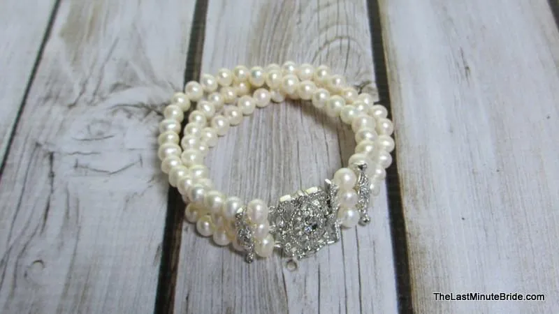 Fresh Water Pearl and CZ Triple Strand Bracelet