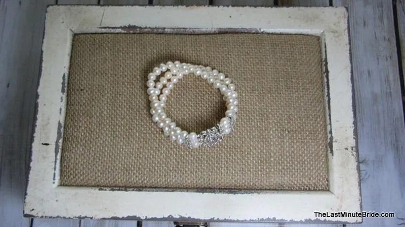 Fresh Water Pearl and CZ Triple Strand Bracelet