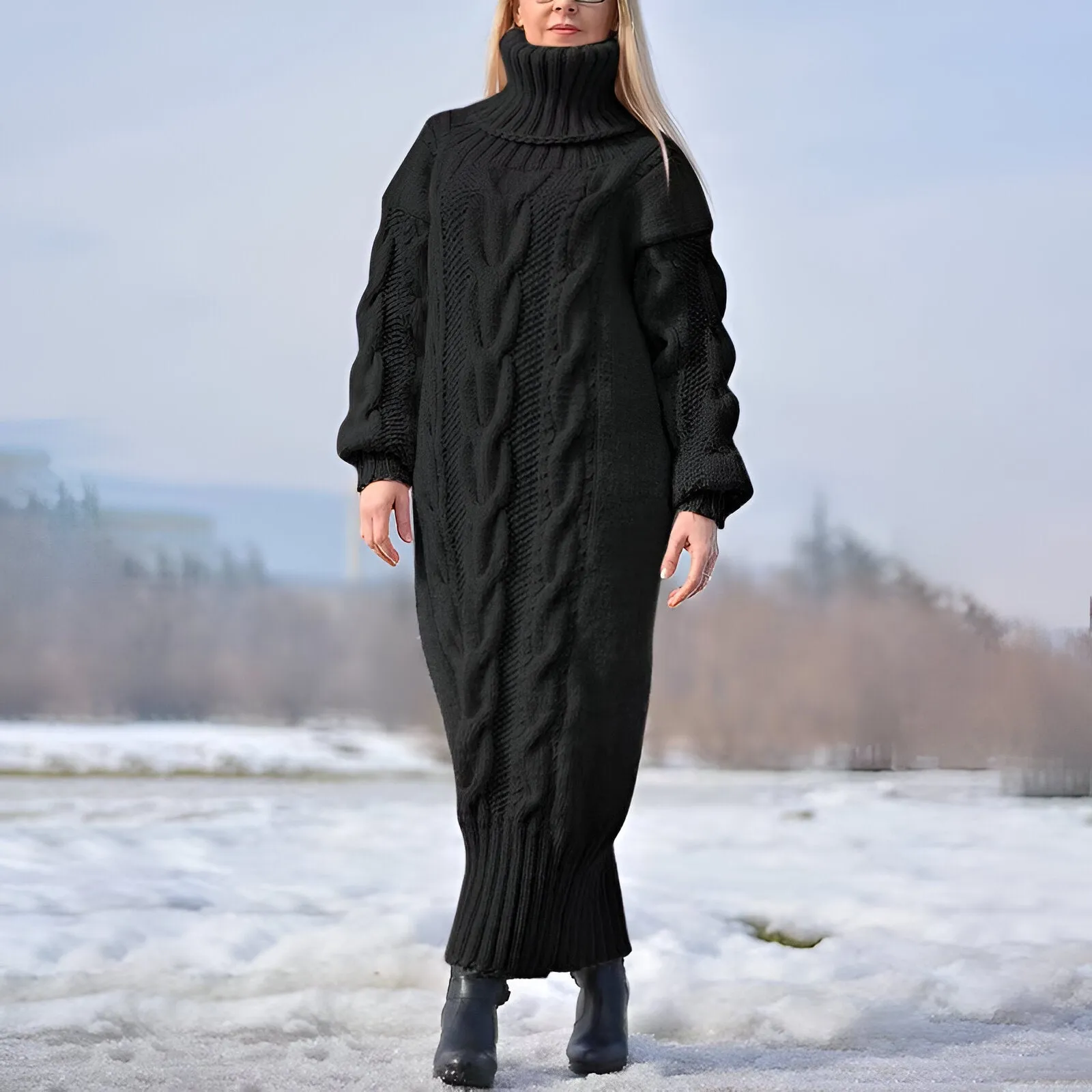 Frida | Cozy knit dress with oversized turtleneck