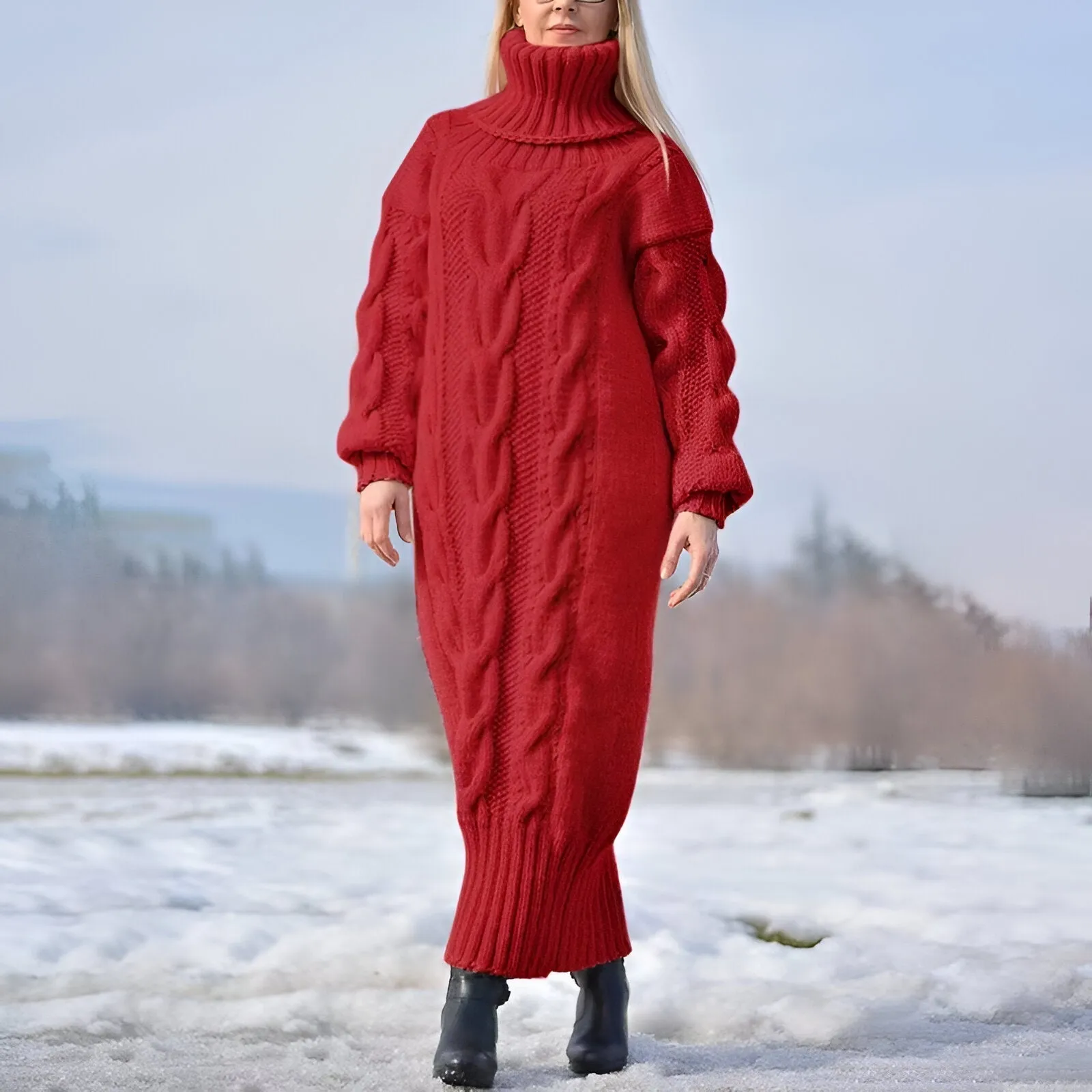 Frida | Cozy knit dress with oversized turtleneck