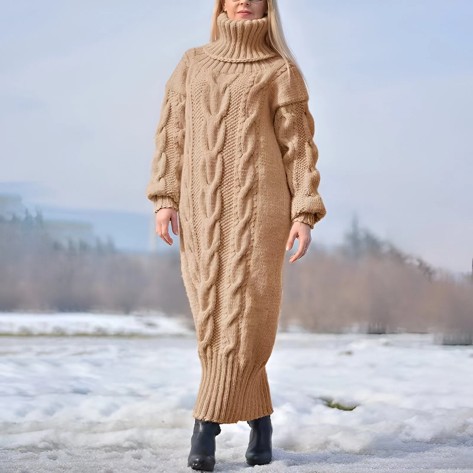 Frida | Cozy knit dress with oversized turtleneck