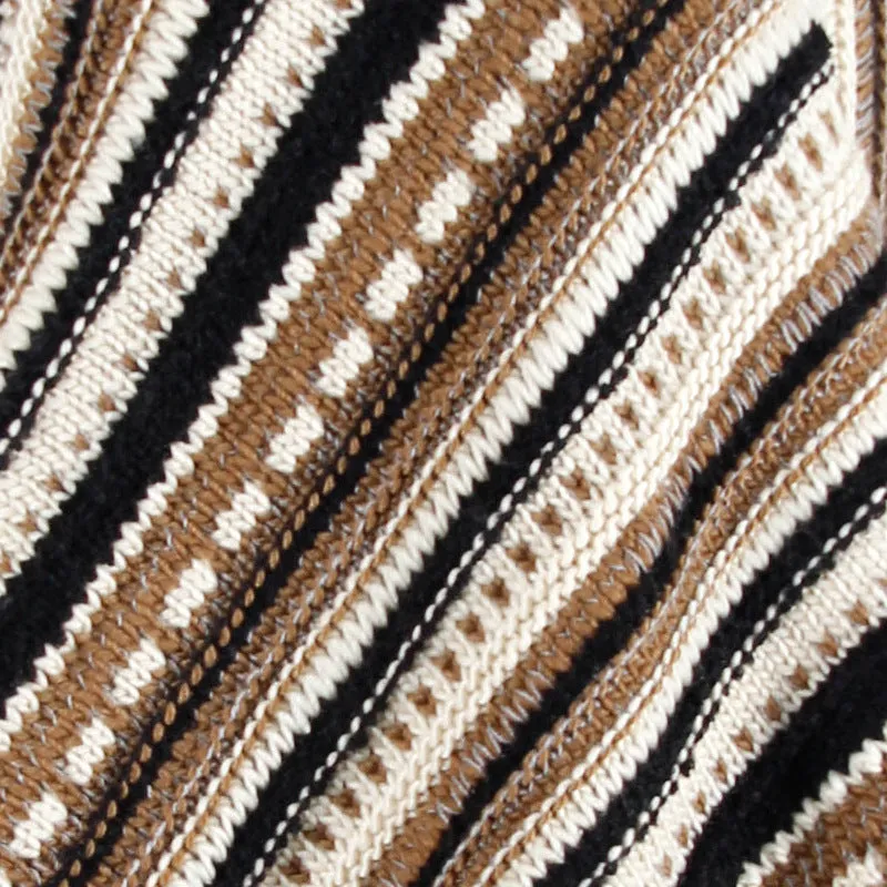 Fringed Cloak Shawl Diagonal Striped Sweater