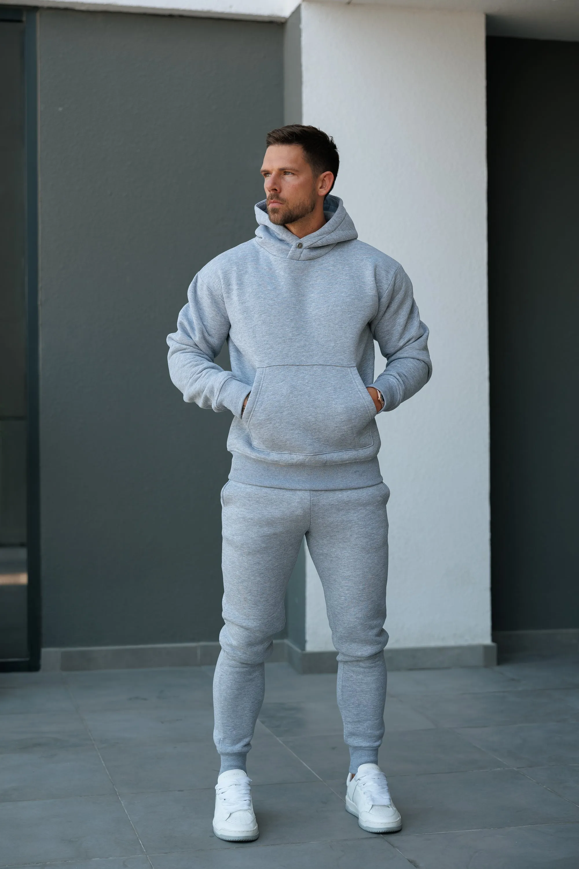 FS Light Marl Grey Oversized Hoodie With Functional FS Stud - FSR003