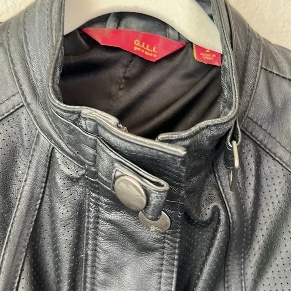 G.I.L.I Got It Love It Black Moto Edgy Long Sleeve Leather Jacket Size 2