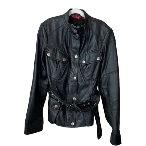G.I.L.I Got It Love It Black Moto Edgy Long Sleeve Leather Jacket Size 2