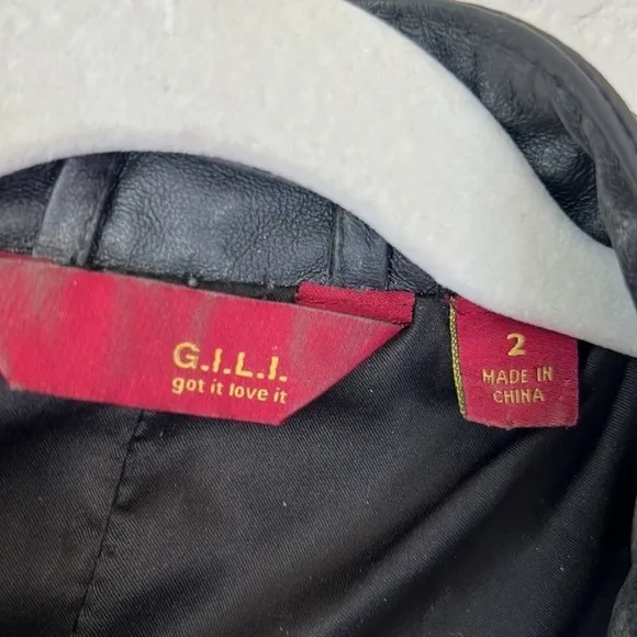 G.I.L.I Got It Love It Black Moto Edgy Long Sleeve Leather Jacket Size 2