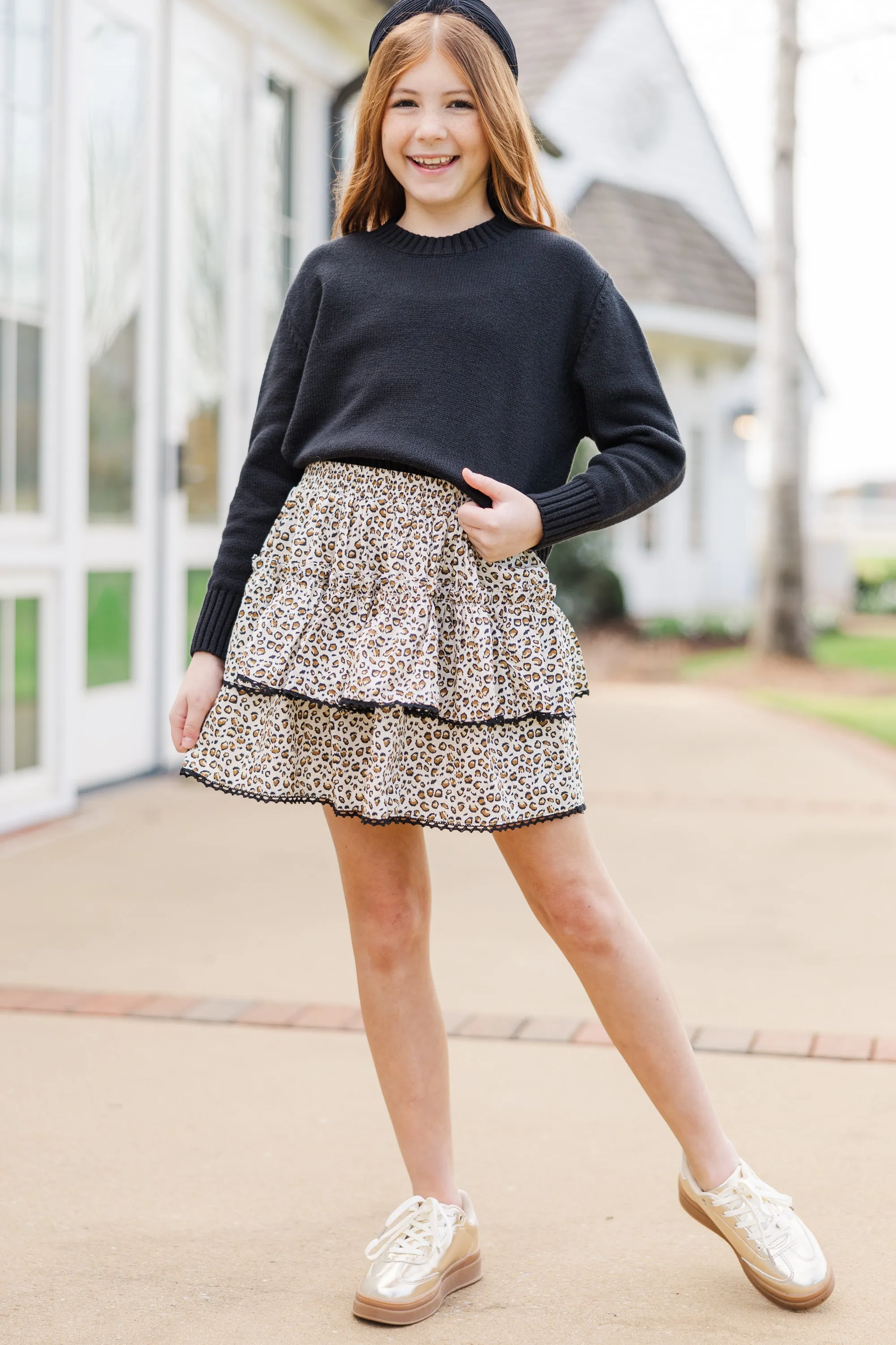 Girls: Sweet Dreams White Leopard Ruffled Skort