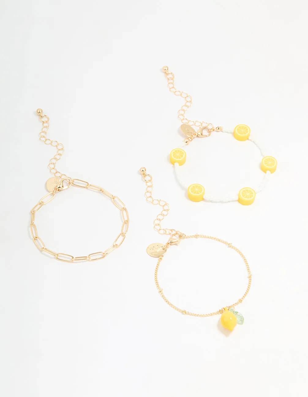 Gold Chain & Lemon Charm Bracelets 3-Pack