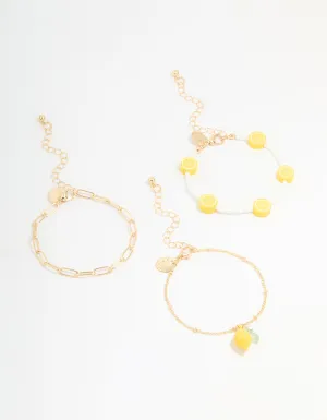 Gold Chain & Lemon Charm Bracelets 3-Pack