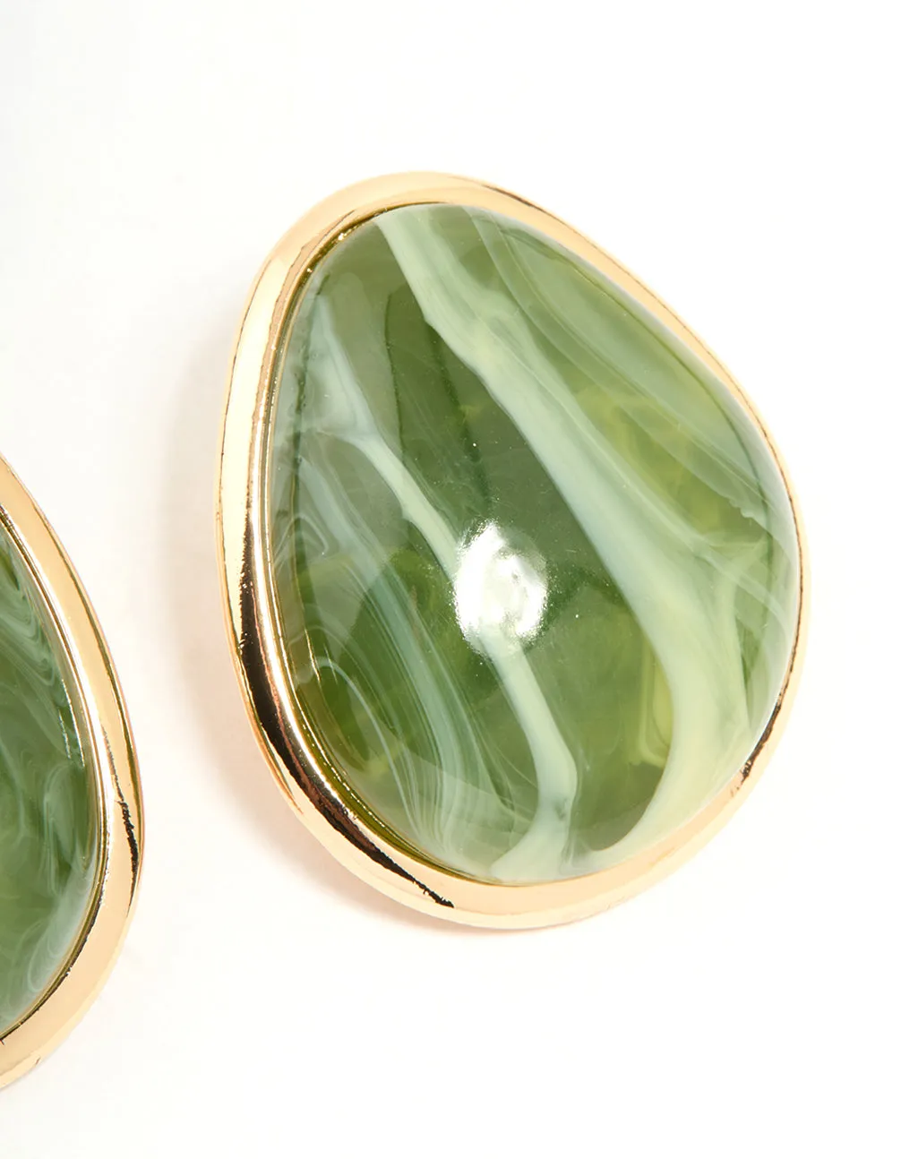 Gold Green Marble Organic Stud Earrings Set