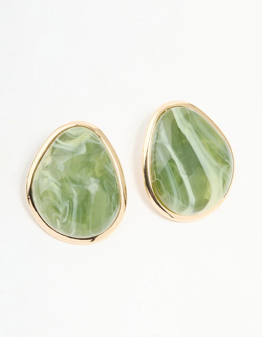 Gold Green Marble Organic Stud Earrings Set